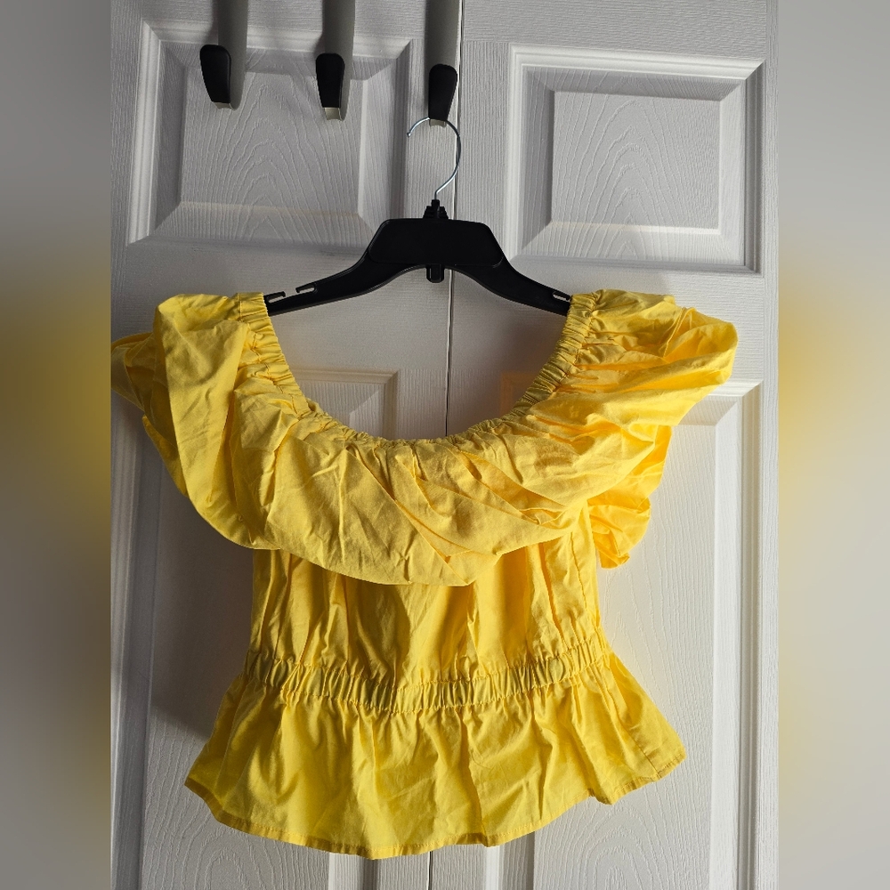 Alpha & Omega Off The Shoulder Yellow Ruffled Blouse Size S - Picture 2 of 6
